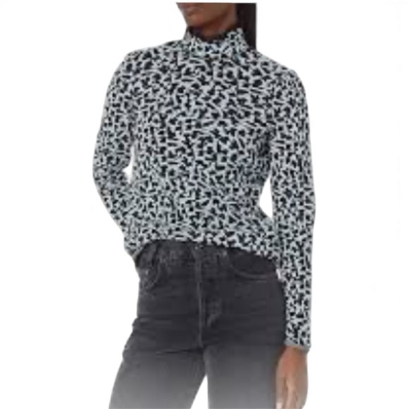 White House Black Market Chic blue Long Sleeve edgy sheer Mesh cowl Turtleneck - Picture 8 of 8